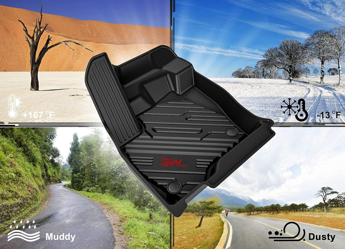 Black TPE All Weather Custom Fit Floor Liner for Ford Ranger Supercrew Cab, 1st & 2nd Row Full Set U59536