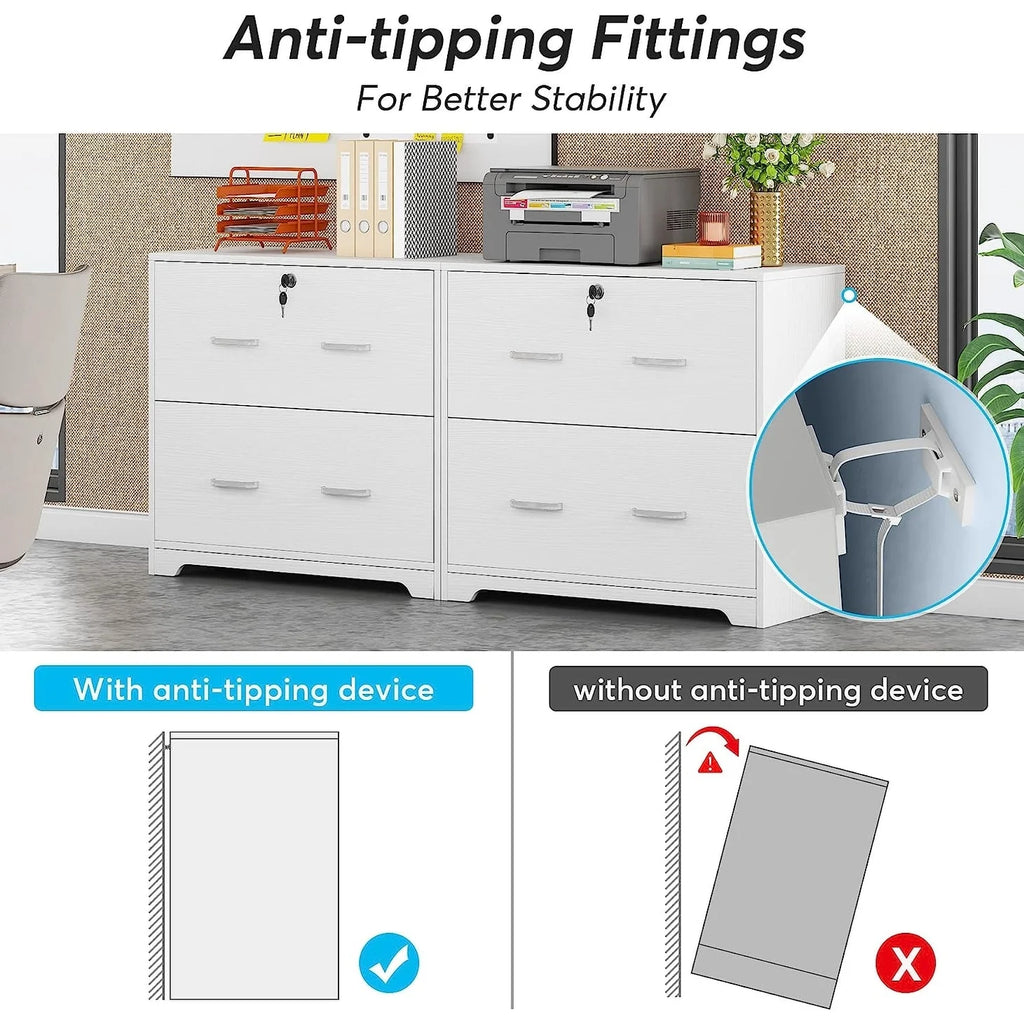 White 2-Drawer Wood File Cabinet with Lock J5895