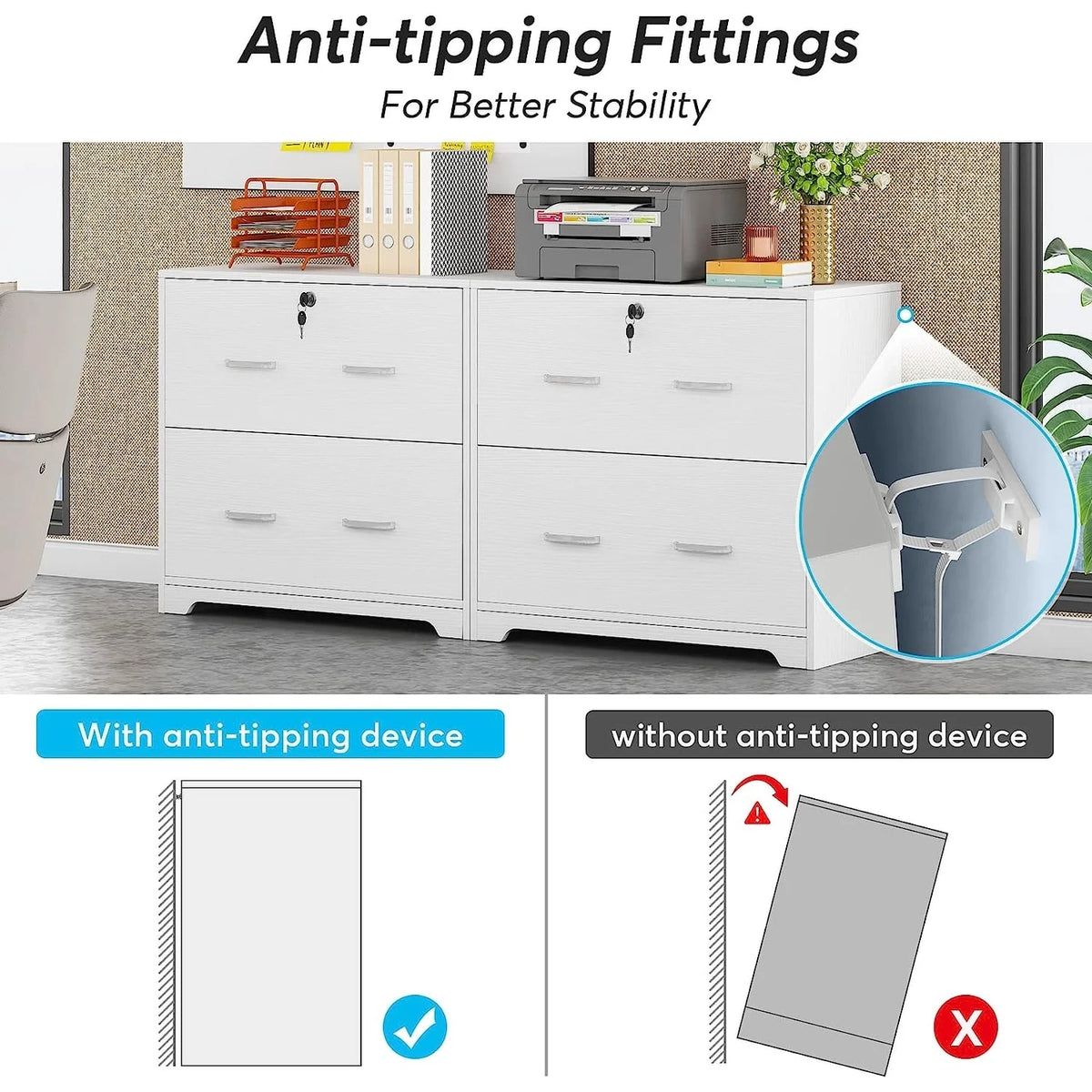 White 2-Drawer Wood File Cabinet with Lock J5895