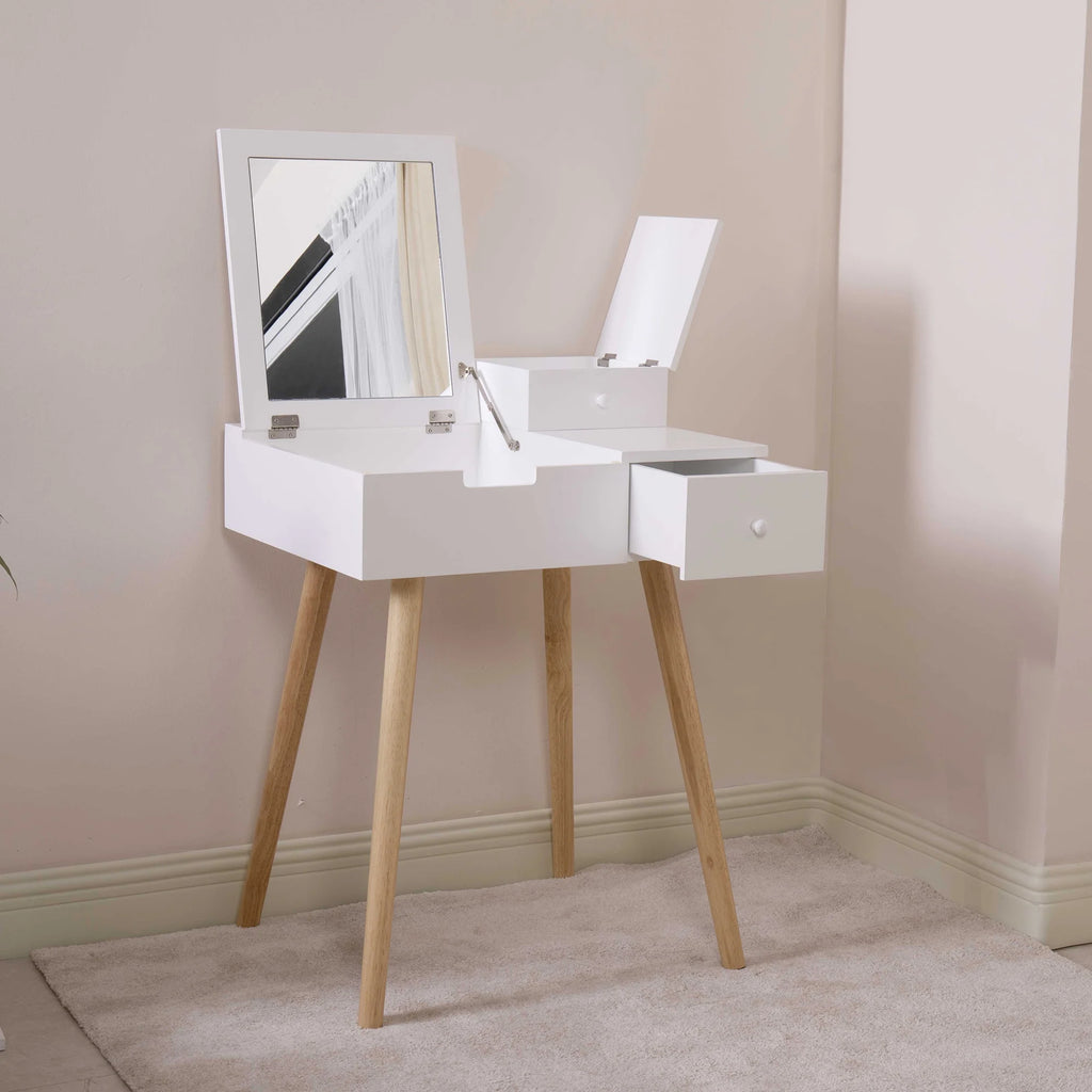 White Wooden Vanity Desk with Flip-top Mirror G285