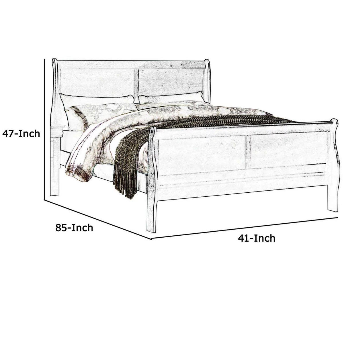 Brown Twin Size Wooden Sleigh Bed with Panel Headboard and Footboard H230