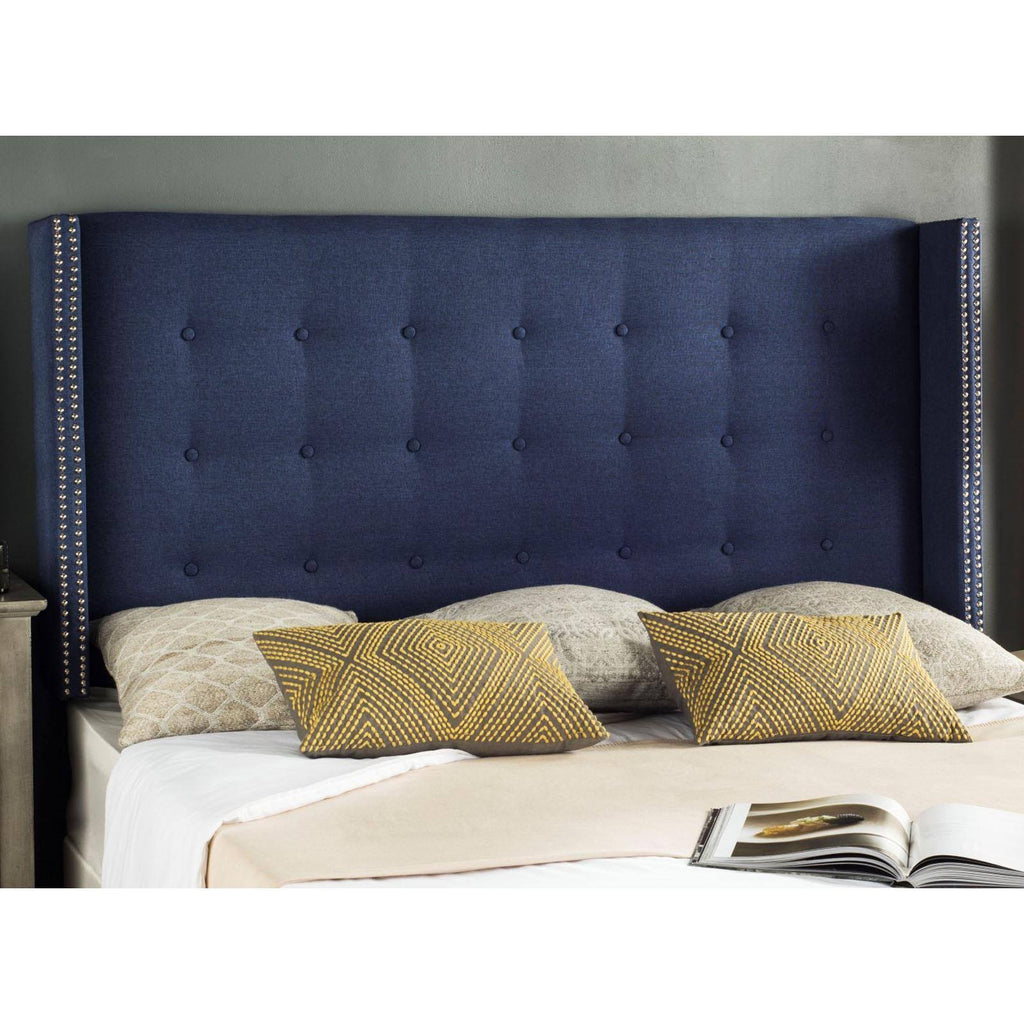Navy Linen Tufted Winged Headboard Queen G359