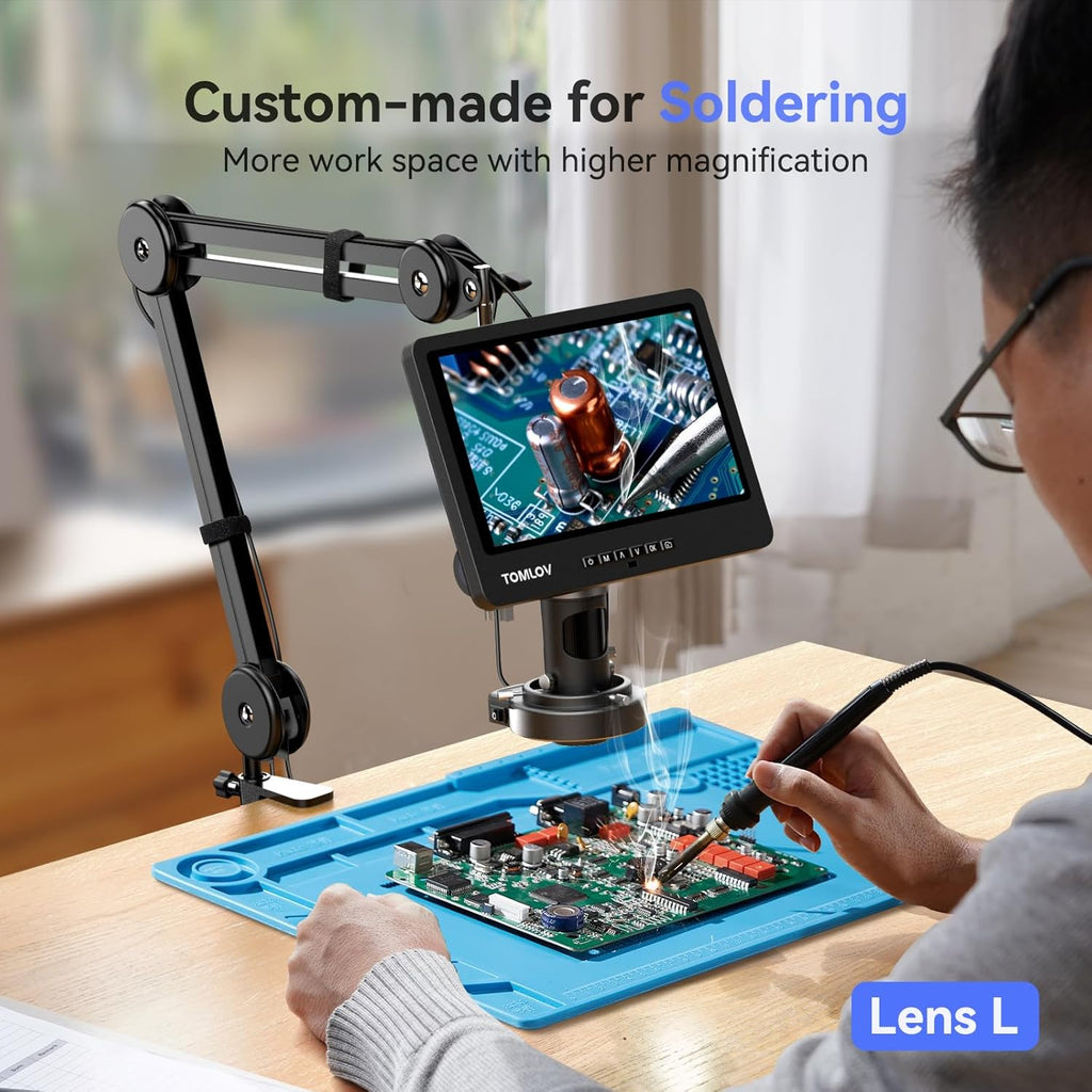 Flex Digital Soldering Microscope 2000x, 10.1" HDMI Microscope with 3 Lens, Ring Light, 64GB V7375