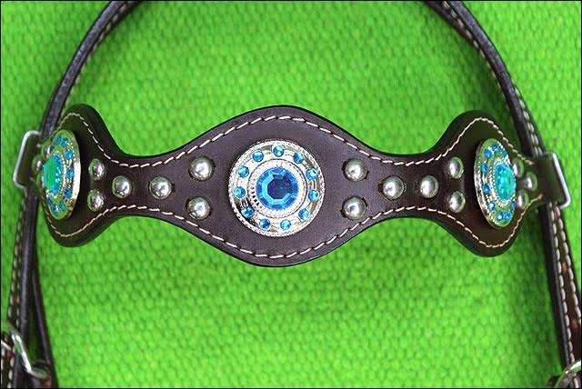 American Leather Turquoise Western Headstall Horse Bridle I9790