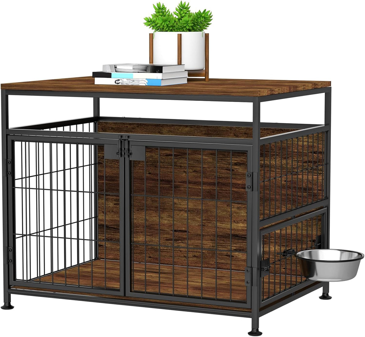 31" Heavy Duty Wooden Dog Crate Furniture with Wheels O899