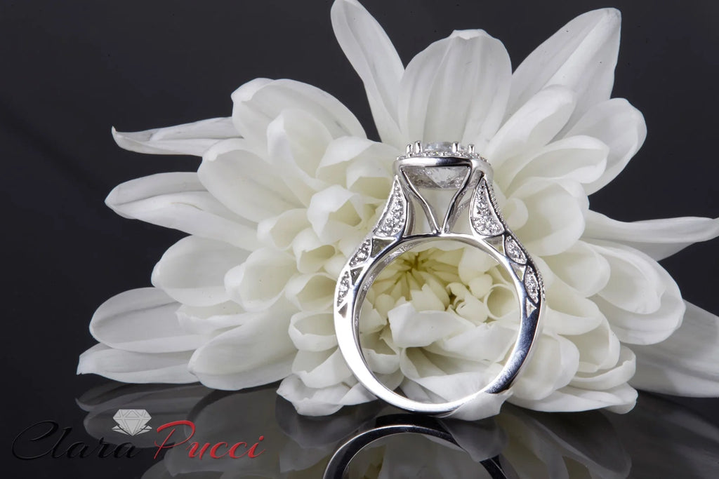 18k White Gold Simulated Alexandrite Halo Ring Z65116
