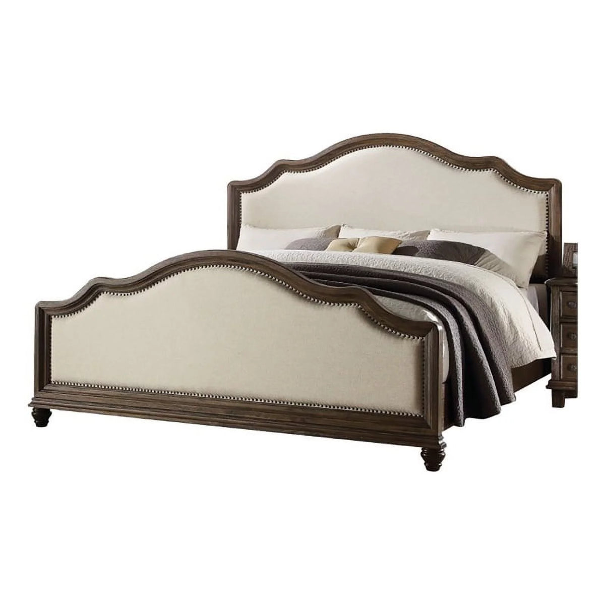 Beige Weathered Oak Queen Panel Bed Q966335