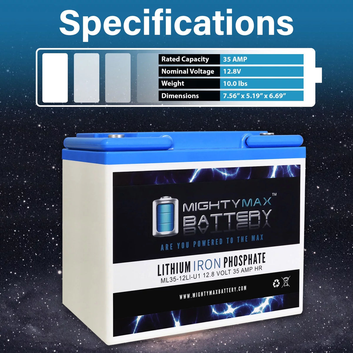 12V 35AH U1 Lithium Replacement Battery H159645