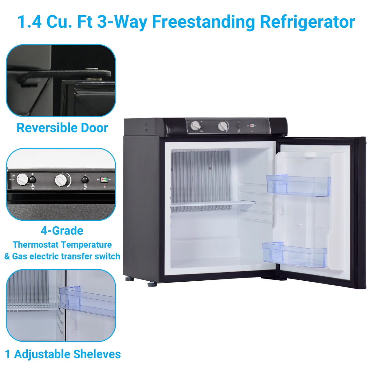 3 Way Propane RV Refrigerator 1.4 Cu.ft, Compact 12 V/110V/Gas LPG Fridge K11793