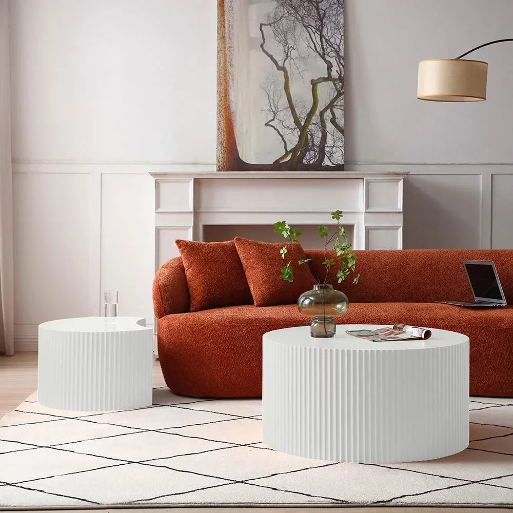 Matte White Round Wooden Coffee Table Set of 2 M499213
