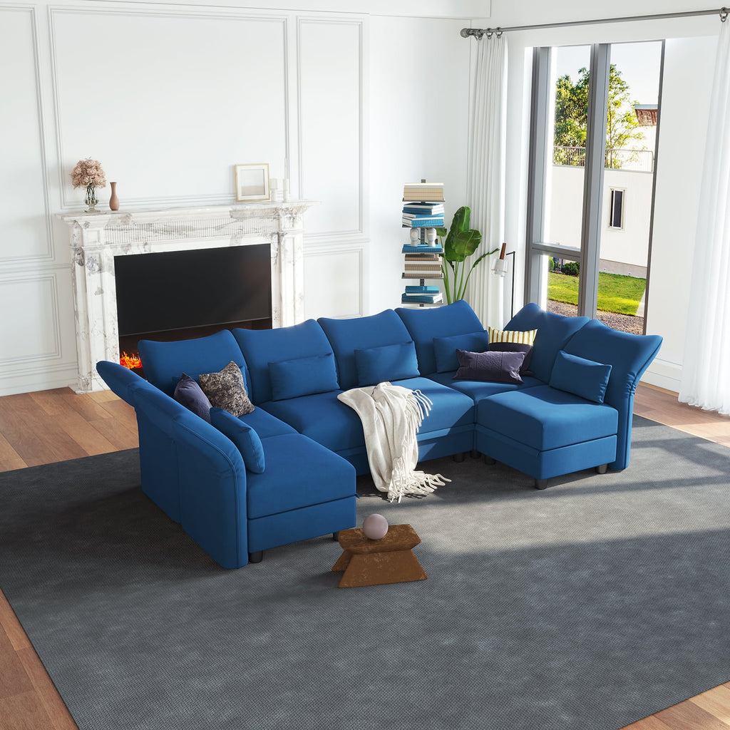 Blue Velvet U Shaped Modular Sectional Sofa with Storage Chaise G58335