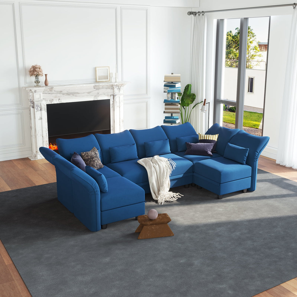 Blue Velvet U Shaped Modular Sectional Sofa with Storage Chaise G58335