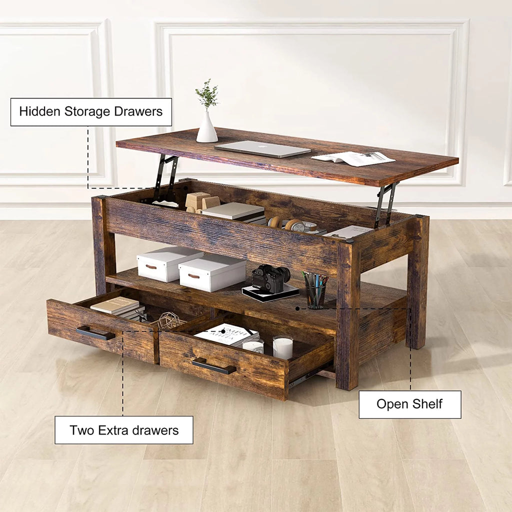 23 In Lift Top Coffee Table with 2 Drawers, Brown I853