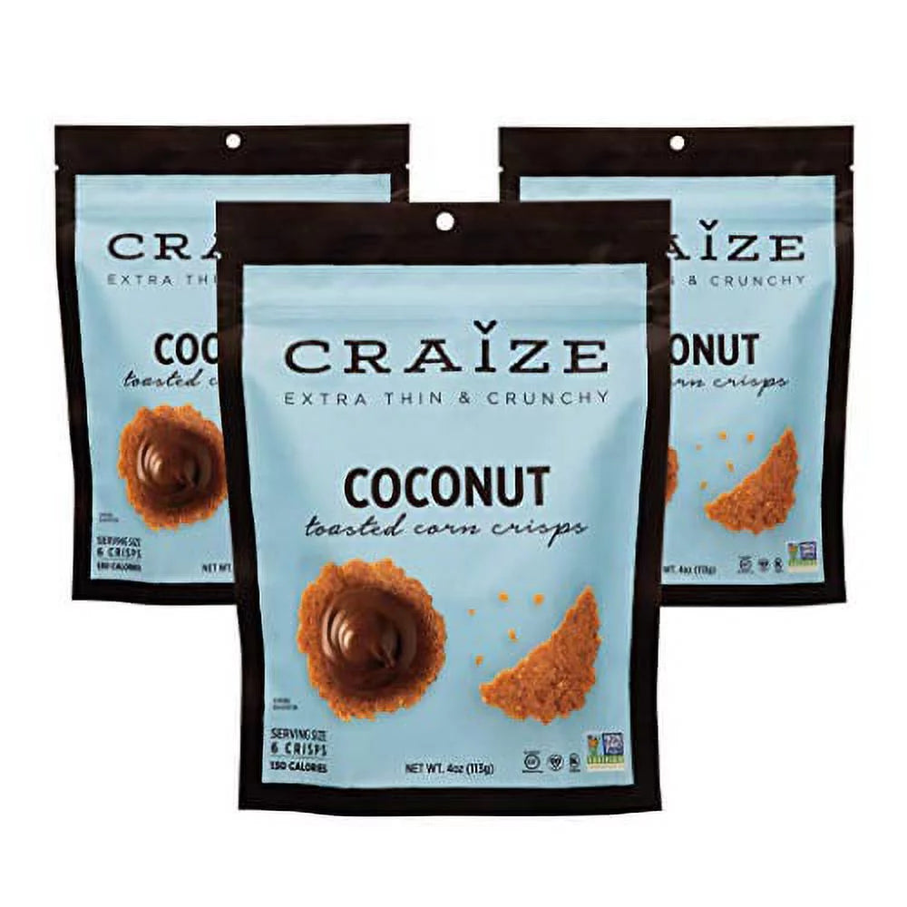 Extra Thin Toasted Corn Crisps Vegan Gluten Free 3 Pack Coconut O18234