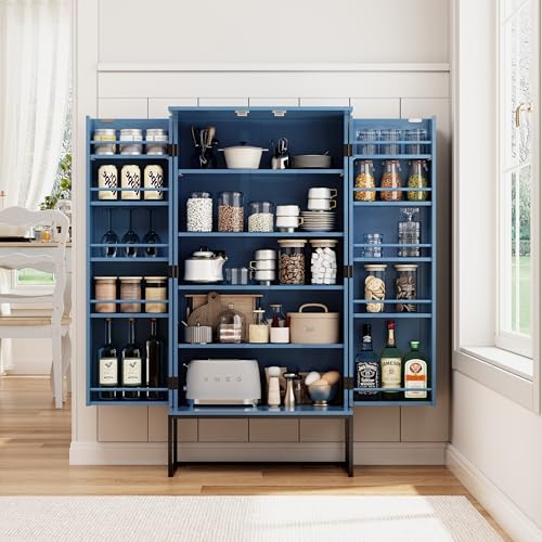 Blue Pantry Cabinet with Adjustable Shelves H280