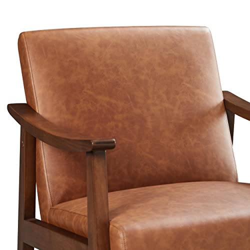 Brown PU Leather Accent Chair with Solid Wood Legs M5239