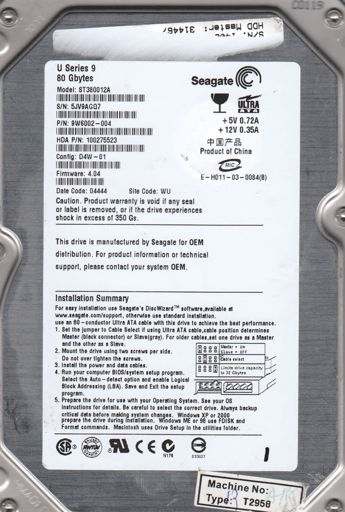 80GB IDE 3.5 Hard Drive B16318