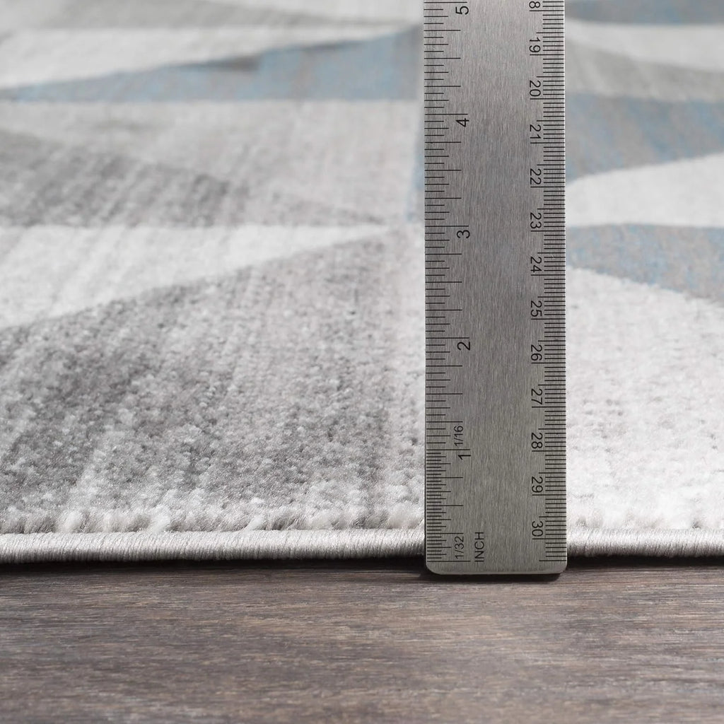 Sky Blue Navy Grey White Square Area Rug P928126