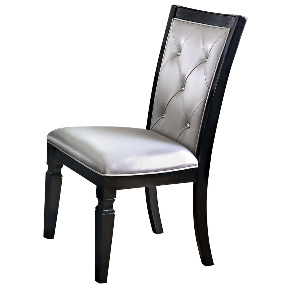 Black and Silver Tufted Side Chairs Set of 2 F434