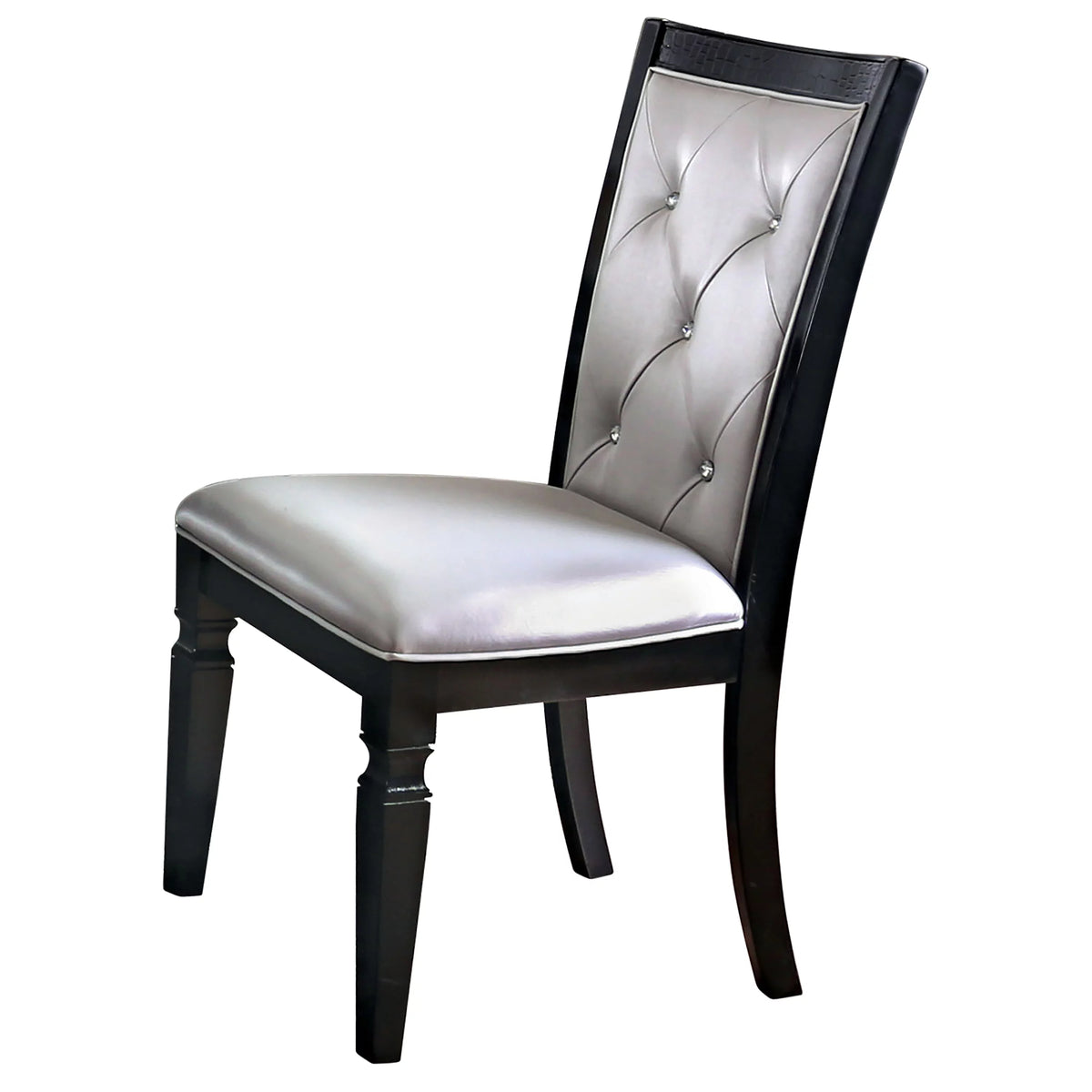 Black and Silver Tufted Side Chairs Set of 2 F434
