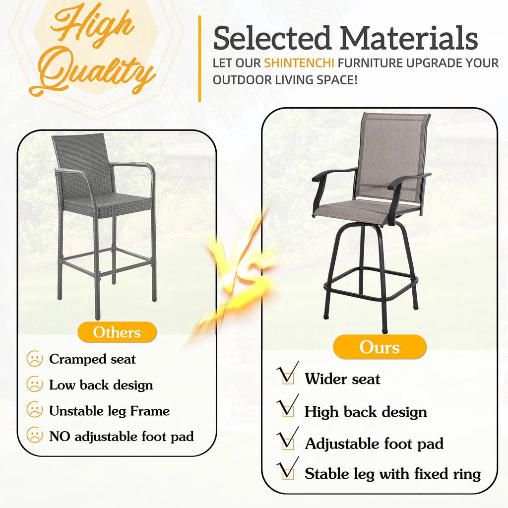 2 Piece High Back Textile Patio Swivel Bar Stools I424672