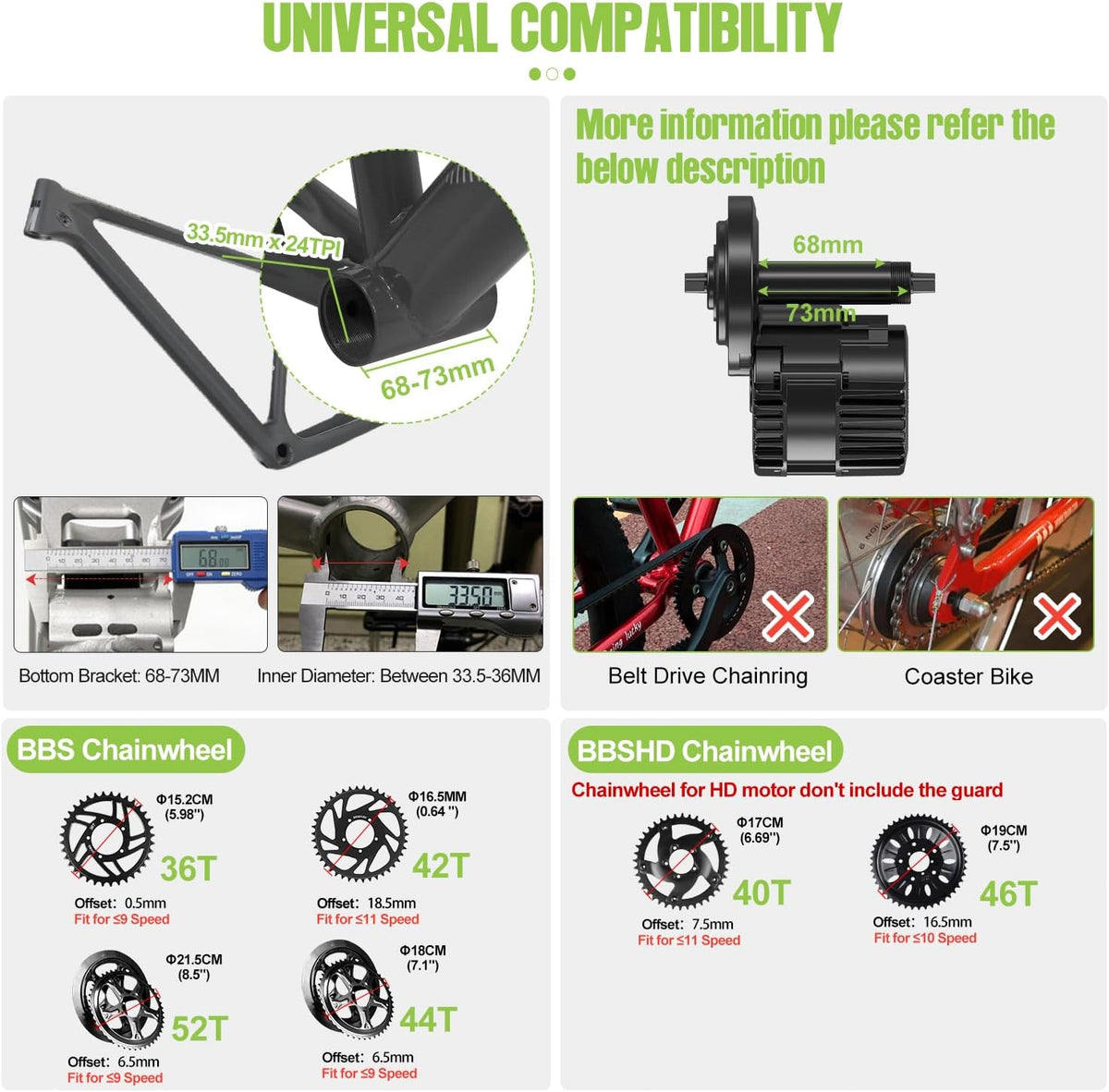 48V 750W Mid Drive Ebike Conversion Kit with 42T Chainring and 800S Display W71861