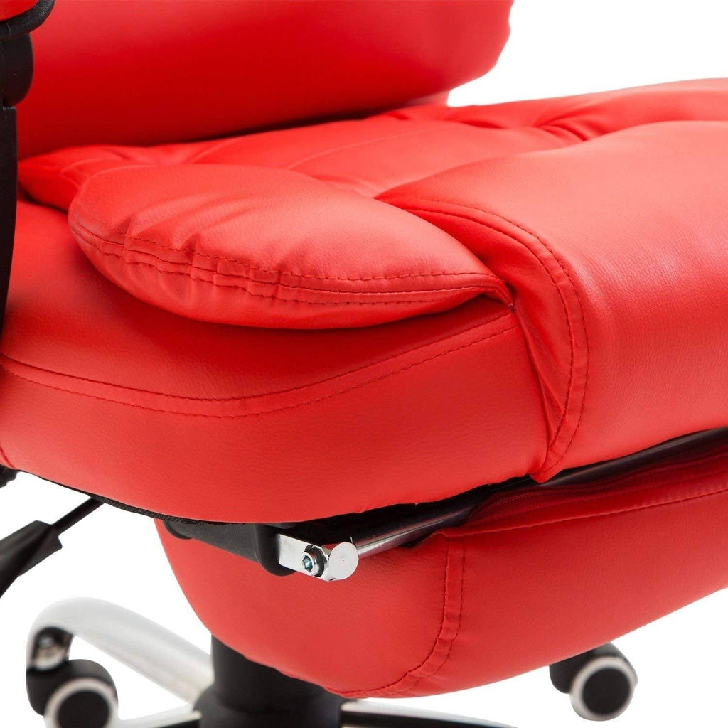 High Back Reclining PU Leather Office Chair with Footrest (Red) F5473