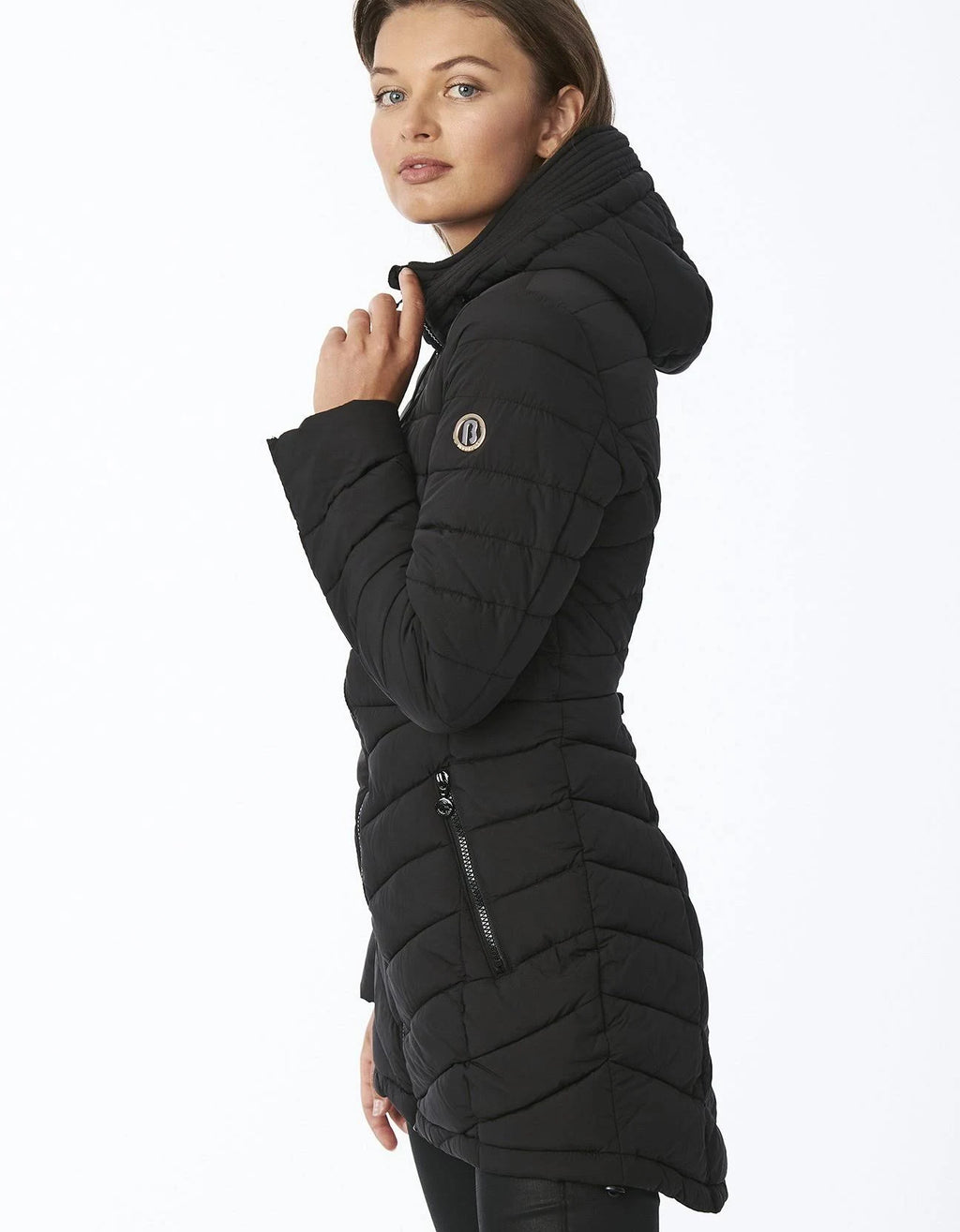 Black Quilted Micro Touch Coat Y316