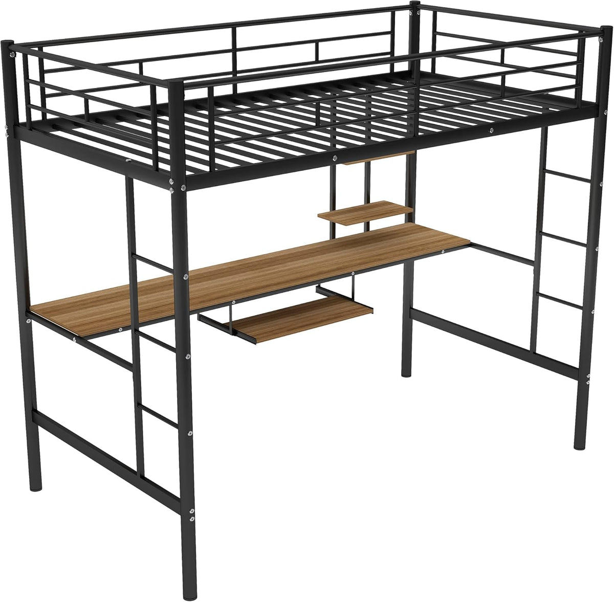Twin Metal Loft Bed with Desk and Storage Shelf Z78975