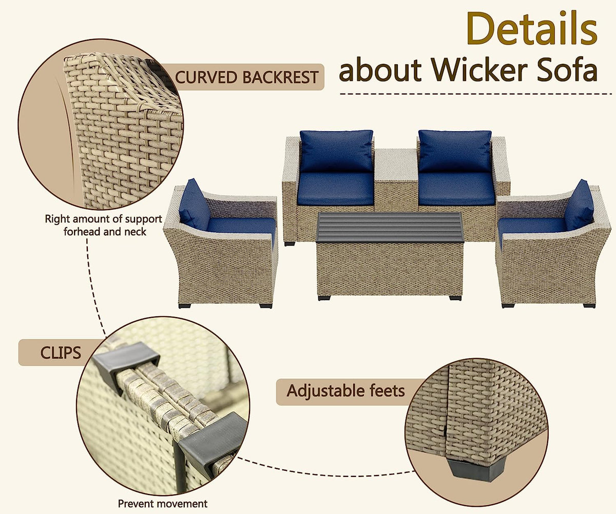 6 Piece Modular Outdoor Wicker Patio Conversation Sofa Set I231242