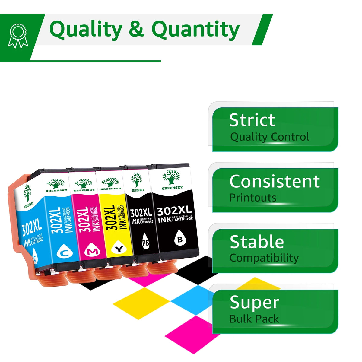 302 Ink Cartridges 5-Pack for Epson XP-6000 XP-6100 Printer K733