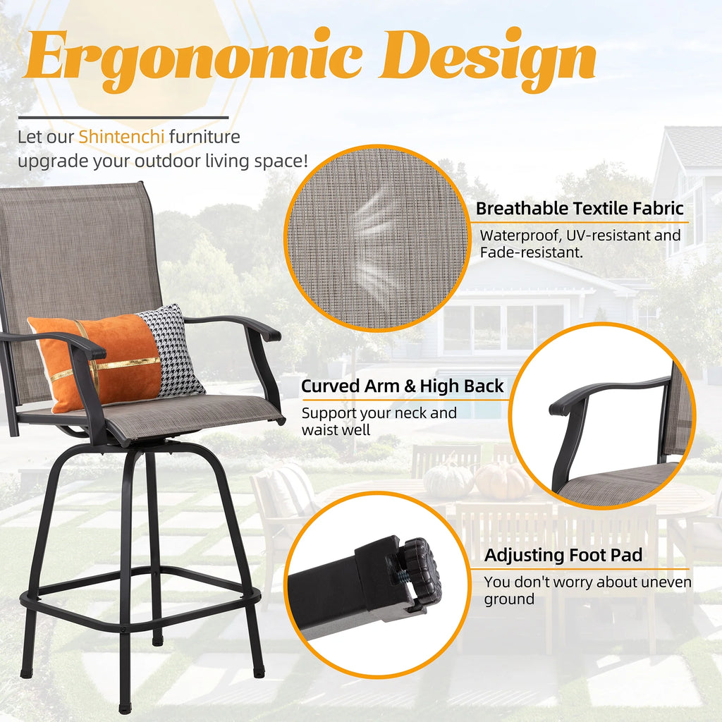 2 Piece High Back Textile Patio Swivel Bar Stools I424672
