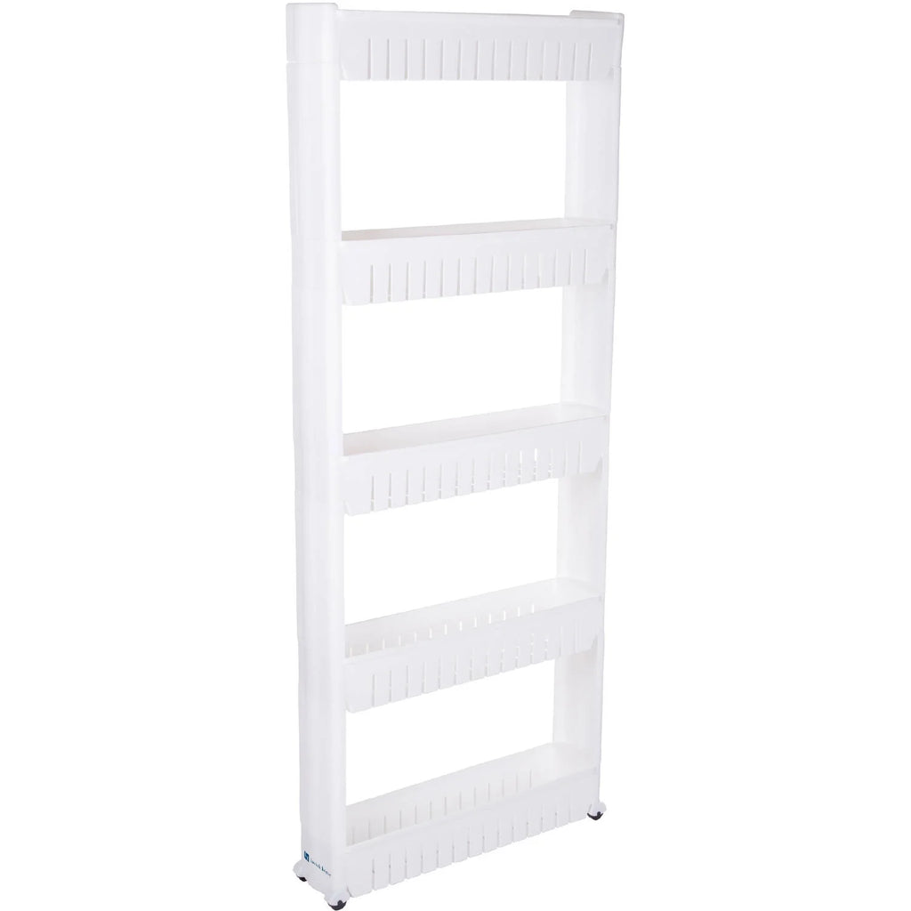 5-Tier White Plastic Rolling Pantry Storage Cart R4598