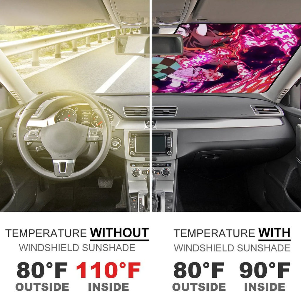 Anime Demon Slayer Car Windshield Sunshade Foldable Reflective Sun Visor D314