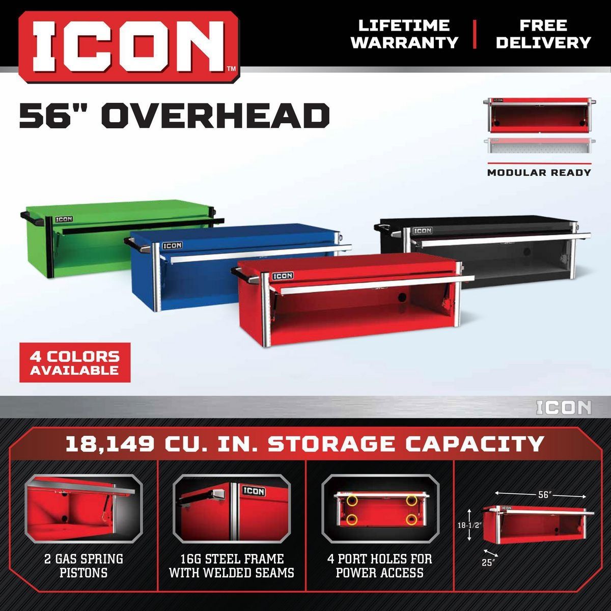 56 in. Overhead Cab, Red S96784