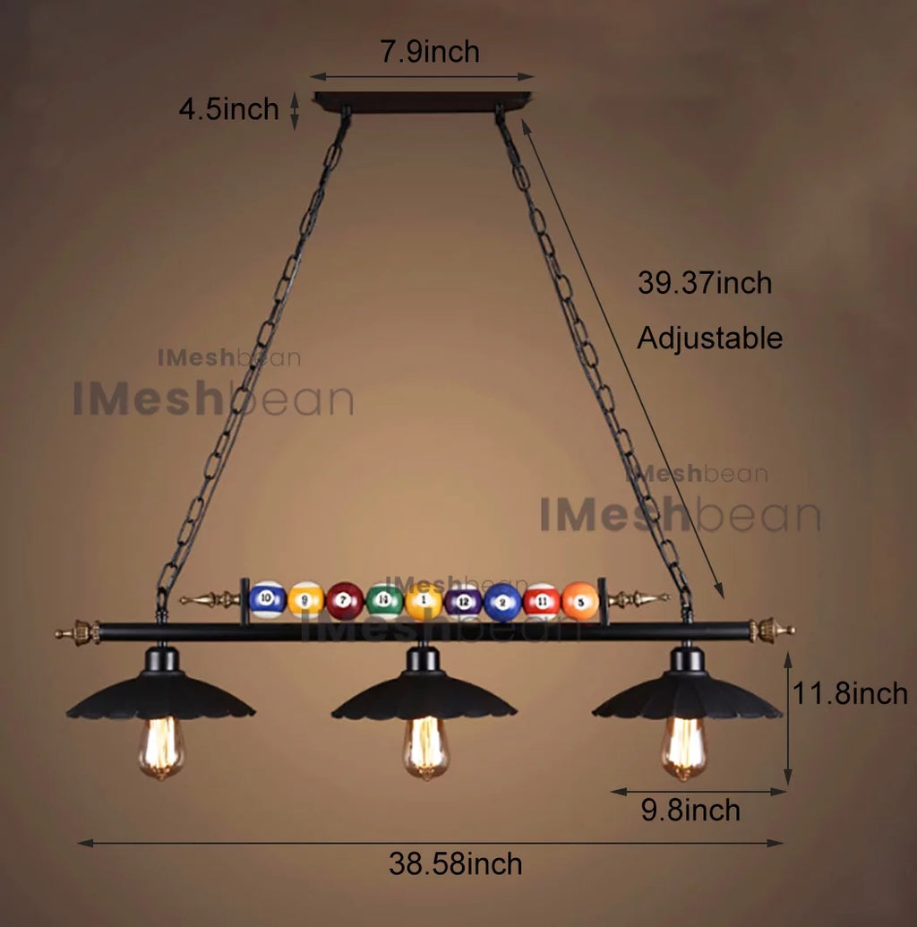 Pool Table Lighting Fixtures Ceiling Lamp Black Metal Billiard Pendant Lamp with 3 Metal Shades A8992
