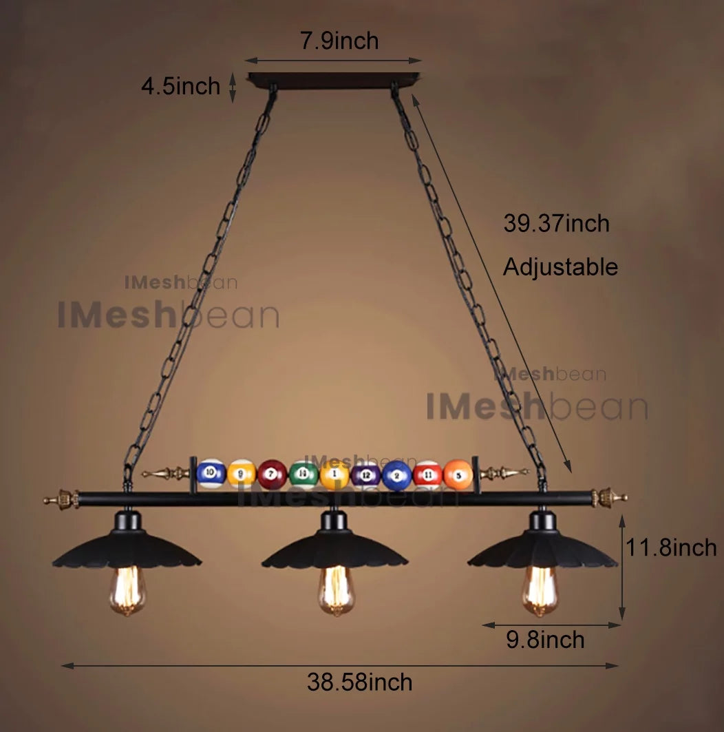 Pool Table Lighting Fixtures Ceiling Lamp Black Metal Billiard Pendant Lamp with 3 Metal Shades A8992