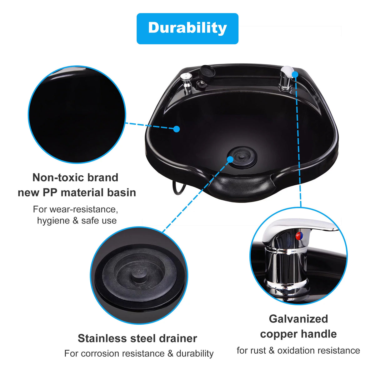 Shampoo Bowl with Vacuum Breaker and Neck Rest M4080