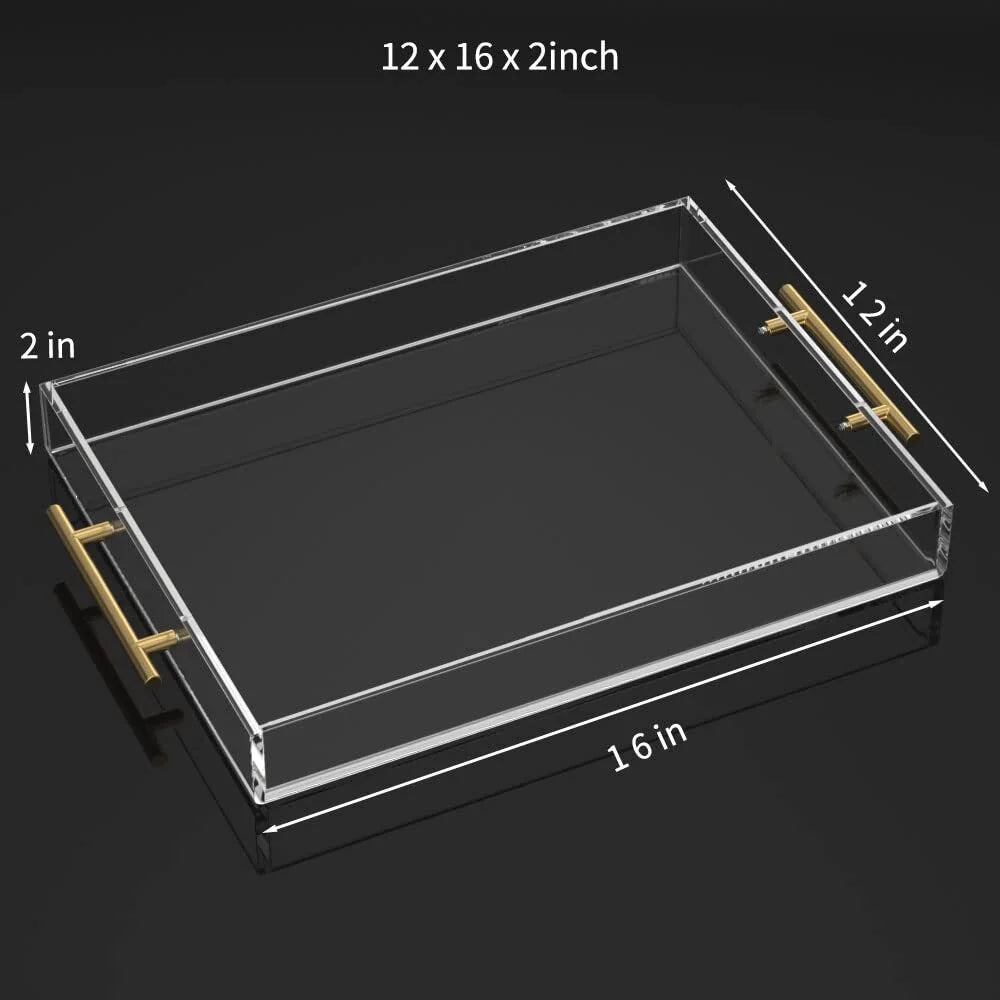 Rectangular Clear Decorative Tray with Gold Handle J444
