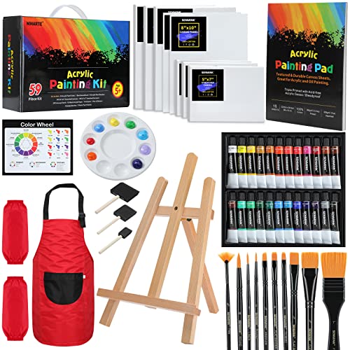 59pcs Acrylic Paint Set with 24 Non-Toxic Paints, Easel, Brushes, Canvas T430552