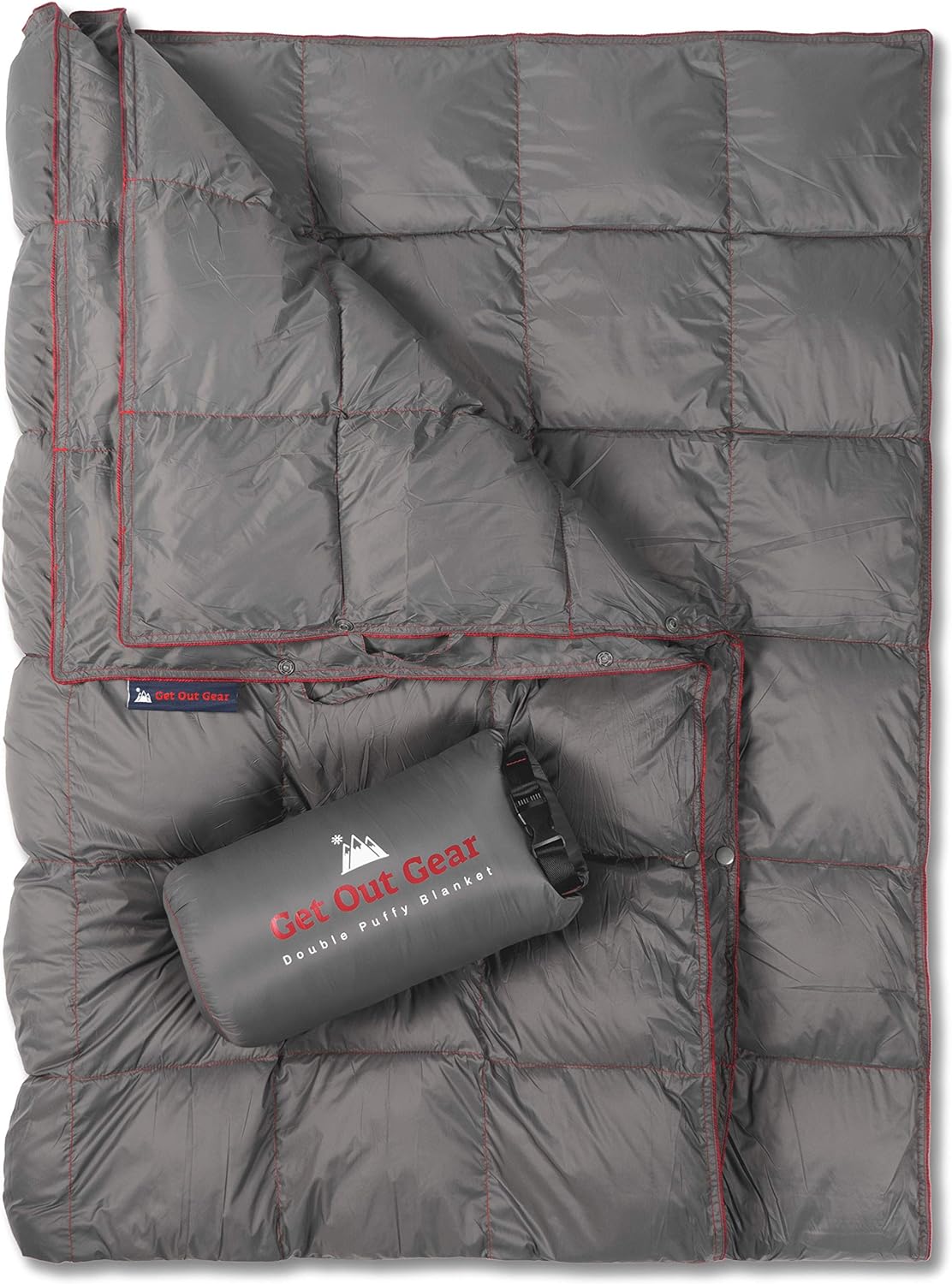Double Puffy Camping Blanket Water-Resistant Camp Quilt Blue Red O43543