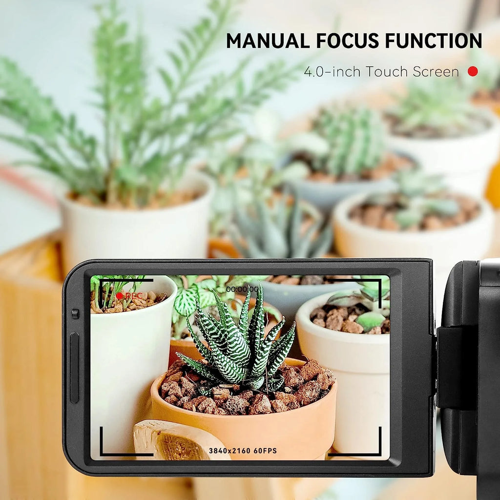 4k Video Camera Camcorder with 18X Digital Zoom, 64MP, 4.0-inch Rotating Touchscreen, 64GB SD Card, Microphone, Remote Control, Durable Battery (Black) E904540