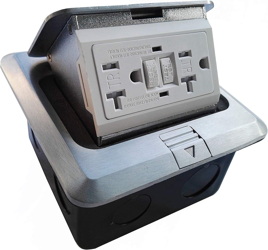 Pop Up Floor Outlet Covers Box, 20A Duplex Receptacle, Aluminum alloy, Silver Pack of 2 Z4464
