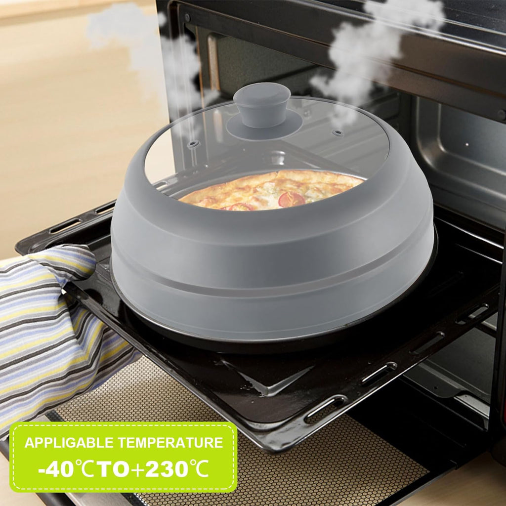 10.5 inch Microwave Plate Cover with Collapsible Silicone and Glass O318