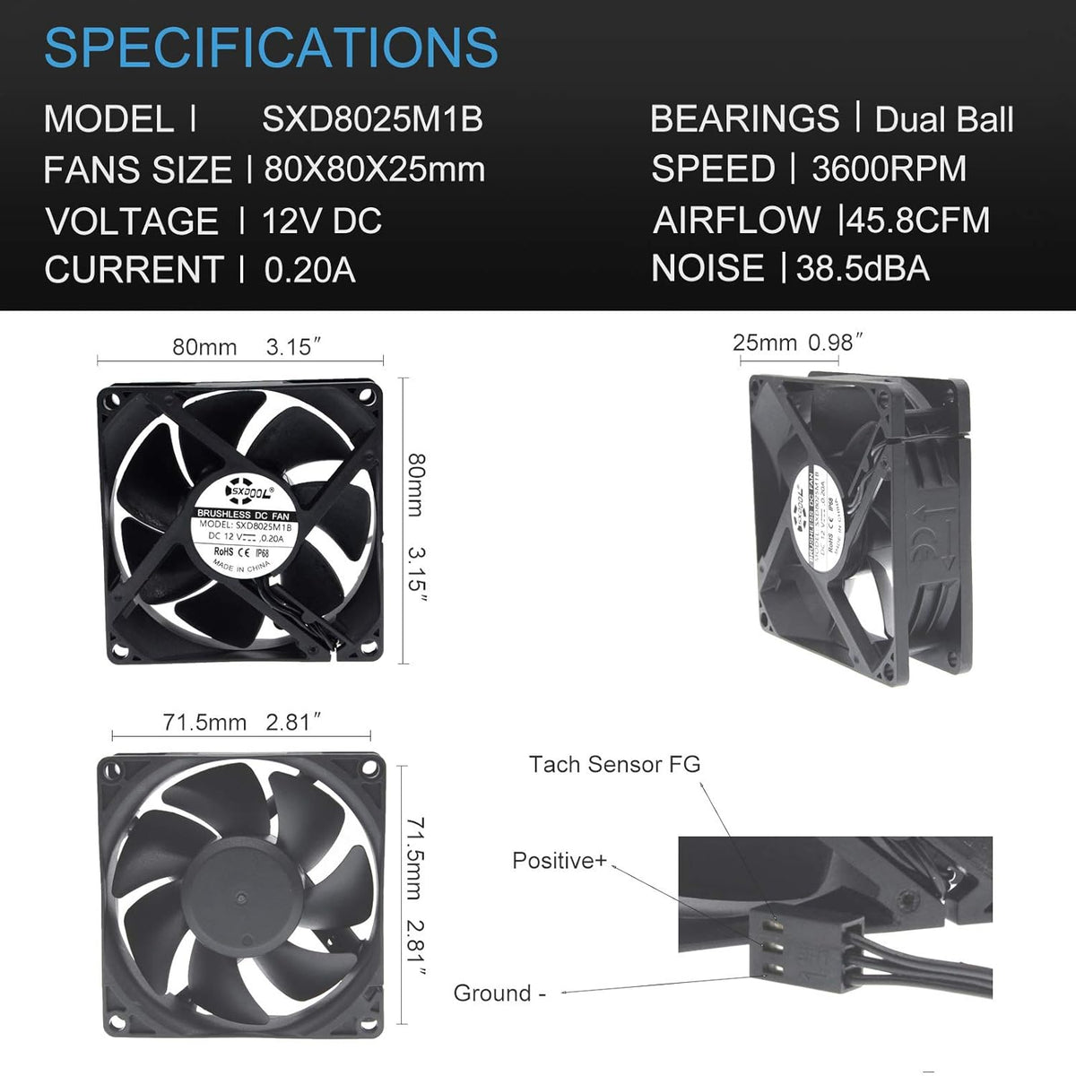 80mm DC 12V Waterproof Cooling Fan R8815