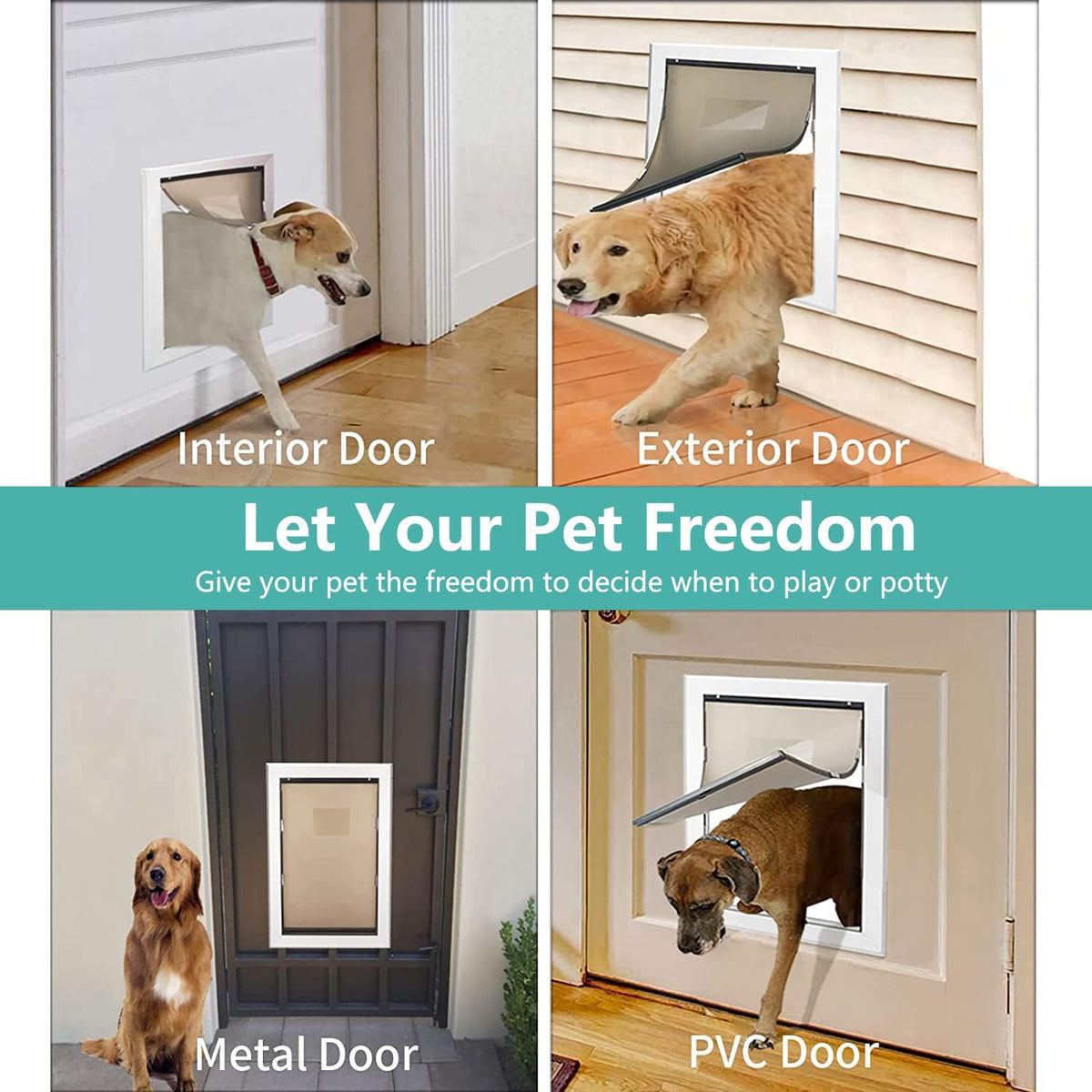 Large Pet Door Aluminum Dog Door Cat Door with Slide-in Lock Panel and Magnetic Flaps K2278