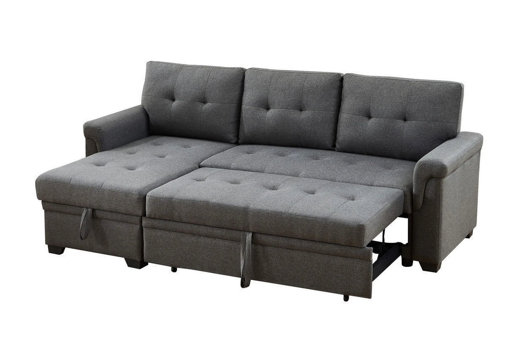Linen Reversible Sleeper Sectional Sofa with Storage Chaise Dark Gray U847