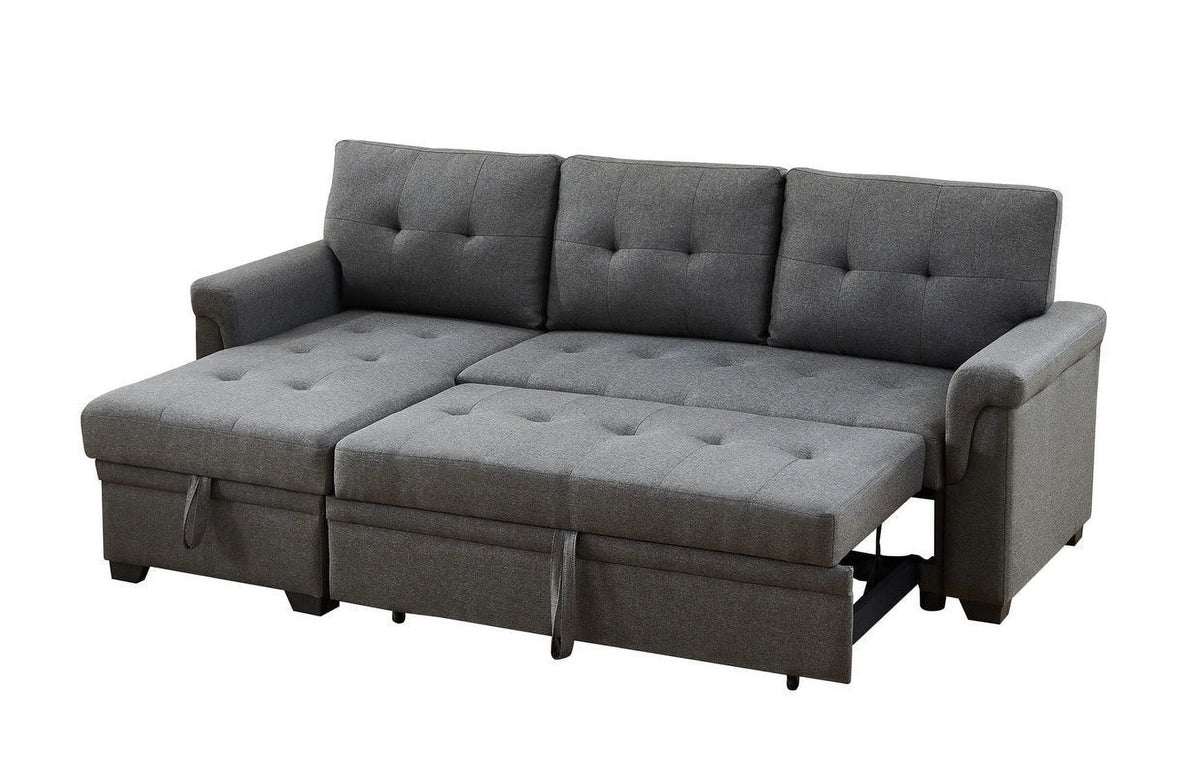 Linen Reversible Sleeper Sectional Sofa with Storage Chaise Dark Gray U847