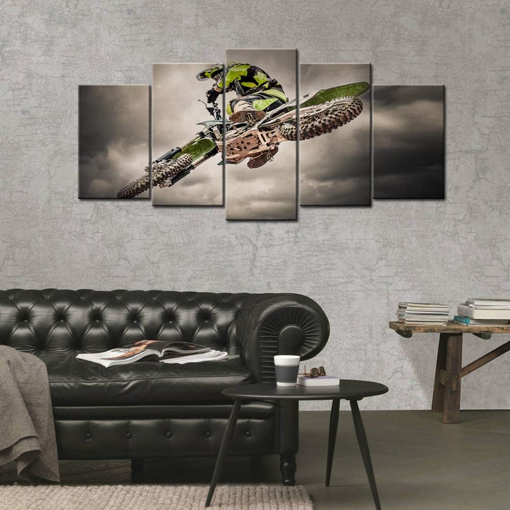 5 Pieces Canvas Prints Wall Art Motorcycle Racing Painting Sports Motocross Rider Poster Print Modern Man Boy's Bedroom Office Wall Decor Gallery Canvas Wrapped Artwork Ready to Hang D766
