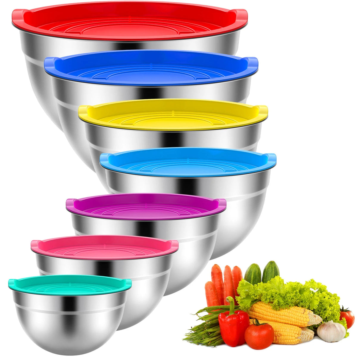 Stainless Steel Mixing Bowls Set with Lids 7 Pc T27449
